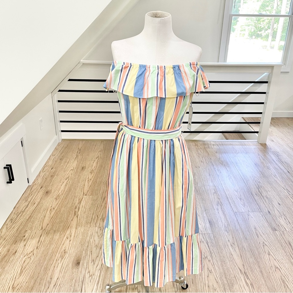 S Draper James off shoulder colored, striped midi cotton dress